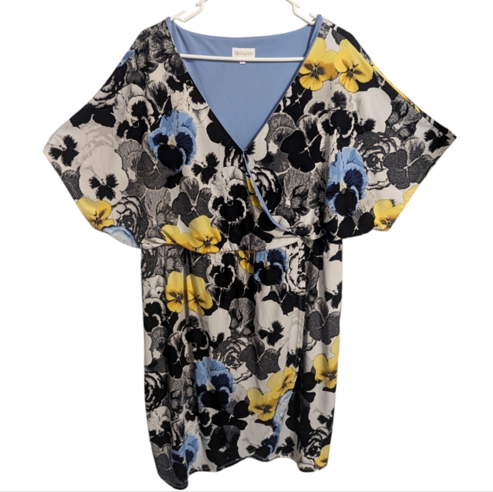 Beaufort womens short sleeve midi mini Dress 2X floral black w-208